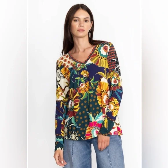 Johnny Was Janie Vibrant Floral Long Sleeve Top Sz-L - Picture 1 of 10